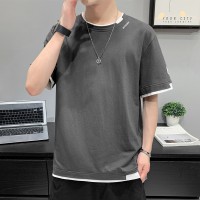 T230夏季重磅短袖T恤男士潮流百搭五分袖简约t恤宽松打底衫