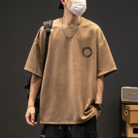TC019夏季新款220g重磅咖色短袖t恤男士宽松字母印花半袖圆领上衣