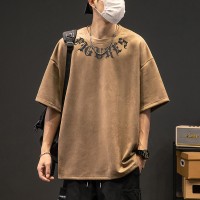 TC014夏季新款短袖T恤男装字母印花宽松半袖圆领落肩T