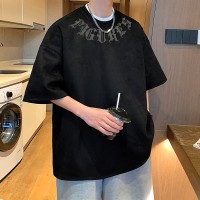 TC014夏季新款短袖T恤男装字母印花宽松半袖圆领落肩T