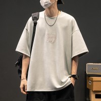 TC012夏季220G重磅短袖T恤男装夏季字母印花半袖学生圆领体恤