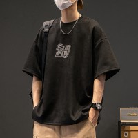 TC012夏季220G重磅短袖T恤男装夏季字母印花半袖学生圆领体恤