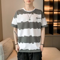 Q短袖t恤男美式潮牌条纹半袖夏季街头日系简约百搭潮流T恤