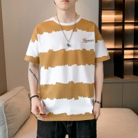 Q短袖t恤男美式潮牌条纹半袖夏季街头日系简约百搭潮流T恤