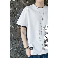 Q假两件短袖t恤男夏季印花潮流宽松打底半袖上衣青少年纯棉
