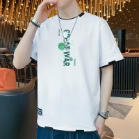 Q纯棉短袖男2024夏季字母五分袖时尚潮牌圆领创意休闲宽松T恤