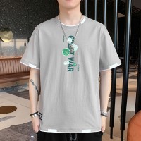 Q纯棉短袖男2024夏季字母五分袖时尚潮牌圆领创意休闲宽松T恤