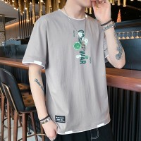 Q纯棉短袖男2024夏季字母五分袖时尚潮牌圆领创意休闲宽松T恤