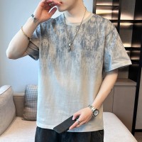 2024新款夏季男潮流宽松服潮牌学生短袖T恤上衣圆领花五分袖半袖