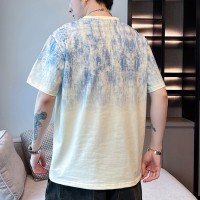 2024新款夏季男潮流宽松服潮牌学生短袖T恤上衣圆领花五分袖半袖