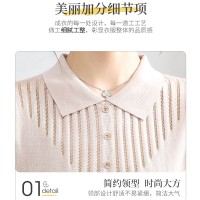 妈妈春装2024新款气质针织小衫中老年女装春夏洋气雪纺纱袖薄上衣