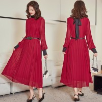 《现货新品》撞色拼色系气质压褶修身连衣裙