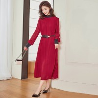 《现货新品》撞色拼色系气质压褶修身连衣裙