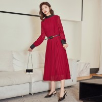 《现货新品》撞色拼色系气质压褶修身连衣裙