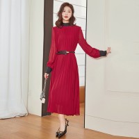 《现货新品》撞色拼色系气质压褶修身连衣裙