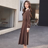 2024年春季新款长裙假两件长袖优雅气质大摆裙时尚淑女连衣裙