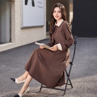 2024年春季新款长裙假两件长袖优雅气质大摆裙时尚淑女连衣裙