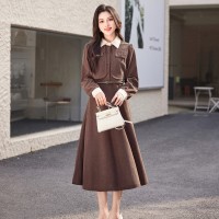 2024年春季新款长裙假两件长袖优雅气质大摆裙时尚淑女连衣裙