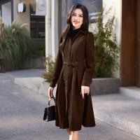 2024年春季优雅气质假两件中长款连衣裙衬衫领收腰显瘦长裙