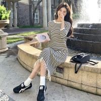 条纹针织流苏连衣裙709