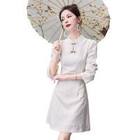 复古连衣裙2024春季改良旗袍修身显瘦短款裙子古风连衣裙