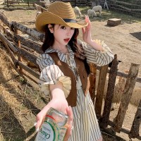 现货【2024】中式淑女马甲二件套连衣裙199