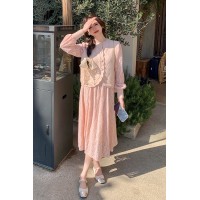 【2024现货】绣花连衣裙针织马甲两件套199