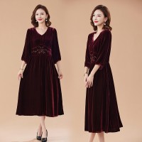 2024新款春秋修身韩版百搭显瘦通勤遮肚子女真丝绒大码连衣裙