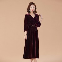 2024新款春秋修身韩版百搭显瘦通勤遮肚子女真丝绒大码连衣裙