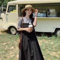 现货夏季针织短袖假两件套连衣裙女062档口2314款