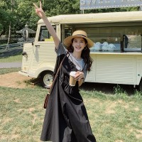 现货夏季针织短袖假两件套连衣裙女062档口2314款