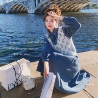 【2024现货】高级感两件套蓝色碎花马甲连衣裙