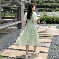 现货夏季短袖肌理纹面料中长款连衣裙女062档口2317款