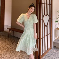 现货夏季短袖肌理纹面料中长款连衣裙女062档口2317款