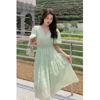 现货夏季短袖肌理纹面料中长款连衣裙女062档口2317款