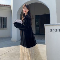 现货【2024】流苏金丝绒中式淑女连衣裙199