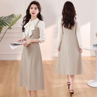 现货2024年春换新季女新金典时尚甜美收腰显瘦假两件拼色连衣裙
