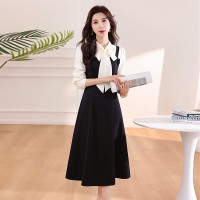 现货2024年春换新季女新金典时尚甜美收腰显瘦假两件拼色连衣裙