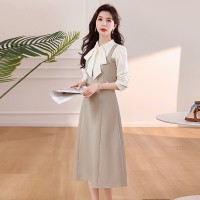 现货2024年春换新季女新金典时尚甜美收腰显瘦假两件拼色连衣裙