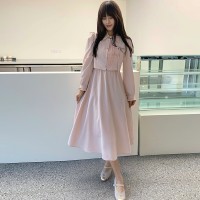 现货2024年春季女金典时尚潮流新中式复古盘扣假两件套连衣裙