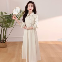 现货2024年春季女金典时尚潮流新中式复古盘扣假两件套连衣裙