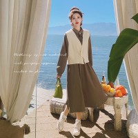 【2024现货】甜美两件套开衫马甲连衣裙森仙199