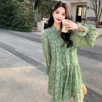 现货【2024】薄款不过膝碎花淑女连衣裙199