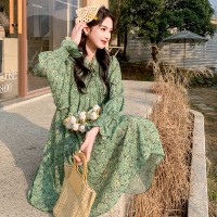 现货【2024】薄款不过膝碎花淑女连衣裙199