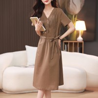 2024夏季新款棉麻女韩版休闲宽松显瘦a字裙高级感减龄棉麻连衣裙