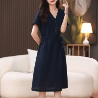 2024夏季新款棉麻女韩版休闲宽松显瘦a字裙高级感减龄棉麻连衣裙