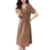 2024夏季新款棉麻女韩版休闲宽松显瘦a字裙高级感减龄棉麻连衣裙