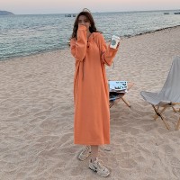 现货春装小韩版连帽宽松卫衣长裙连衣裙202A