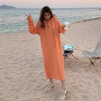 现货春装小韩版连帽宽松卫衣长裙连衣裙202A