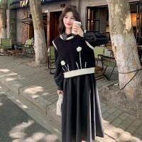 【2024现货】黑白白牡丹两件套马甲连衣裙199